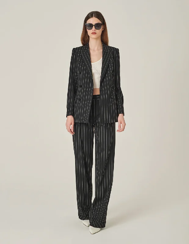 MARYLING Striped Lapel Collar Double-Breasted Blazer Women's Vintage Suit