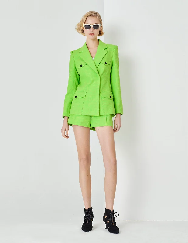 MARYLING Grass Green Lapel Colour Contrast Button Blazer Spring Women's Coat