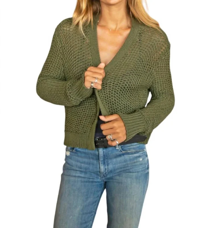 Maura Cropped Cardigan In Green Space Mesh Blend Leather Blend Suede Blend