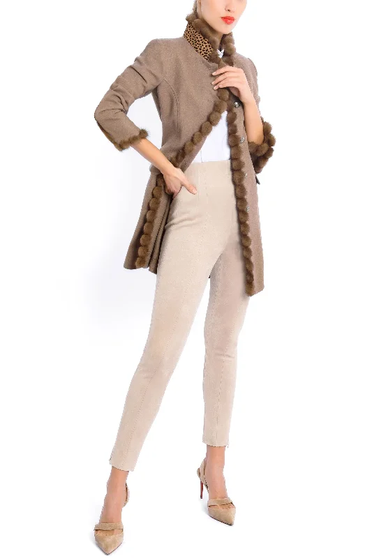 Long blazer from sand coloured stretch-cashmere Women's Trendy Jacket