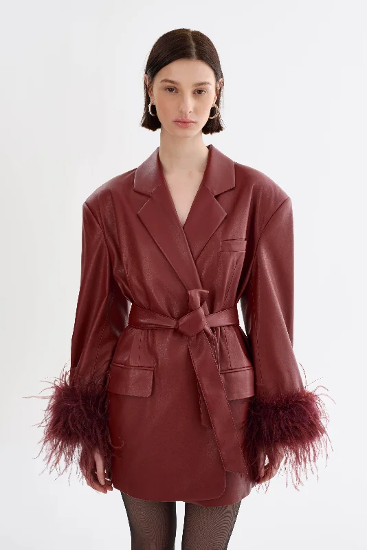 GALIA | Feather Trim Blazer Women's Elegant Suit