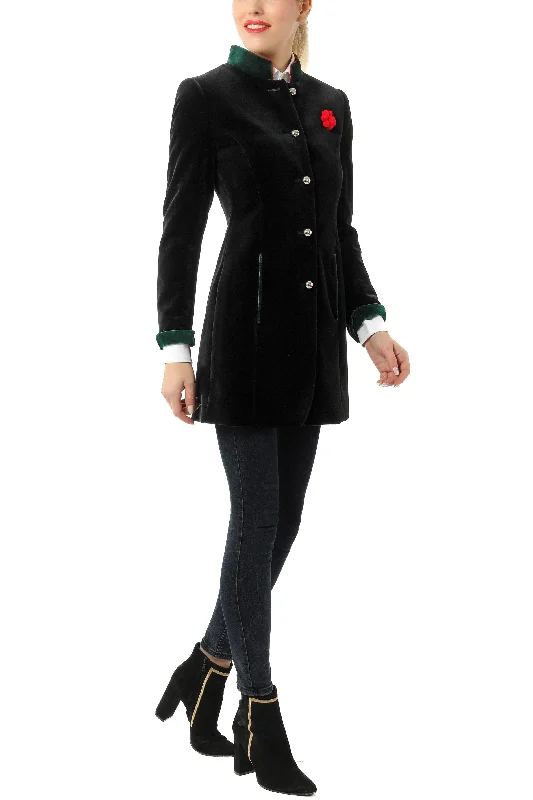 Long blazer from black velvet Silk Women's Blazer