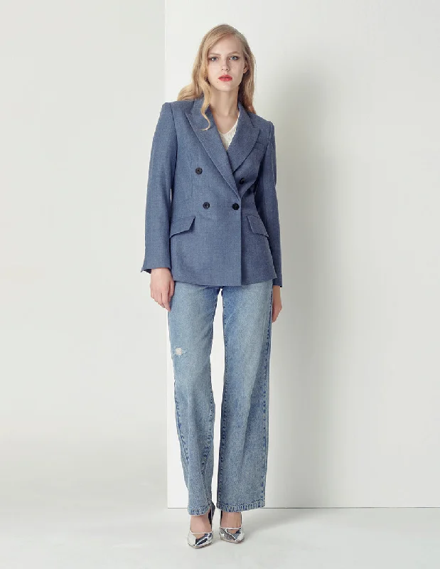 MARYLING Elegant haze blue double-breasted blazer Women's Banquet Suit