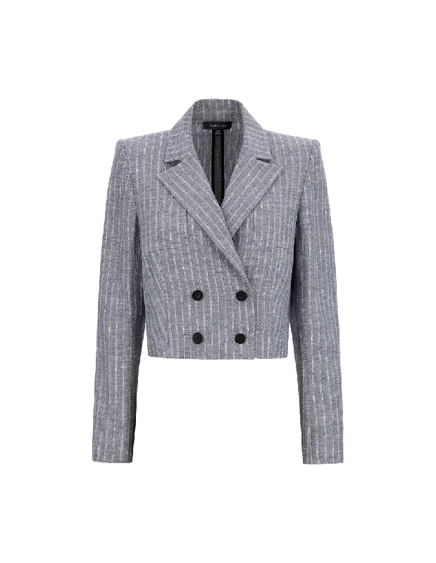 MARYLING Cropped Lapel Collar With Multi-Pocket Double-Breasted Blazer Women's Casual Suit