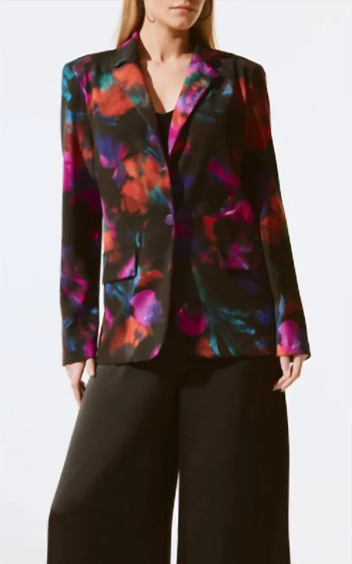 Floral Print Straight Blazer In Floral/multi Women's Leather Blazer