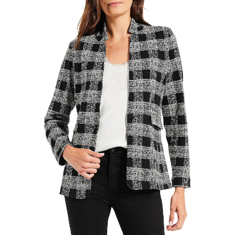 Womens Cotton Blend Plaid One-Button Blazer Women's Premium Blazer