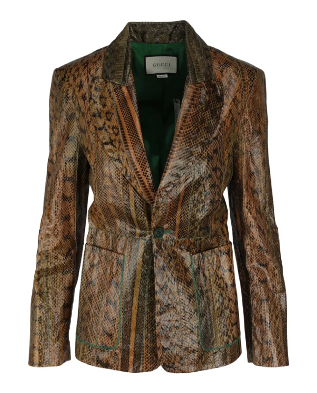 Single-Breasted Python Leather Blazer Women's Fashion Blazer