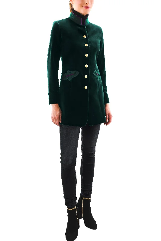 Long blazer from dark green velvet and loden Fashion Women's Blazer