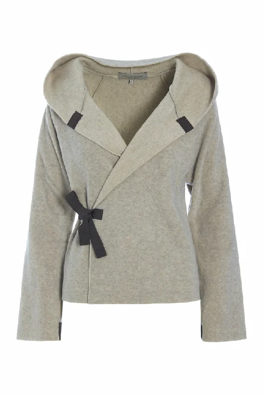 CLASSIC FLEECE WRAP CARDIGAN - 1009 - SAND Fitted Slim Tailored