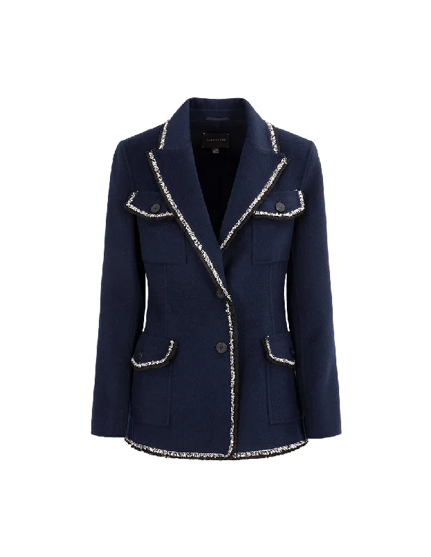 Maryling Midnight Blue Peaked Lapel Blazer Women's High-End Blazer