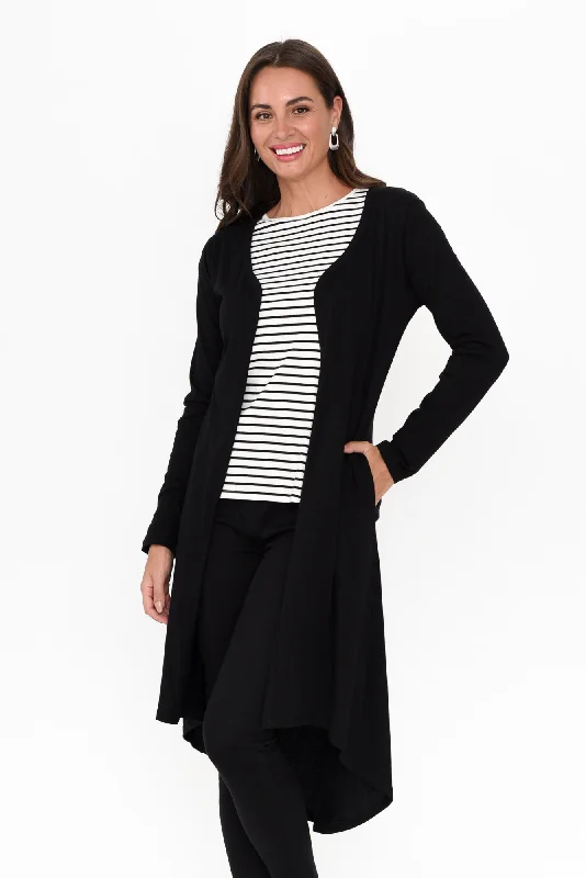 Byron Black Cotton Cardigan Glossy Satin Silk