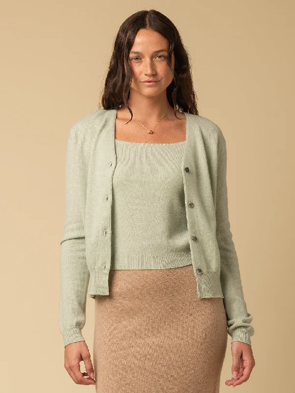 Sleeveless Top and Cardigan Set_Pistachio Boxy Cardigan Fitted Cardigan A-Line