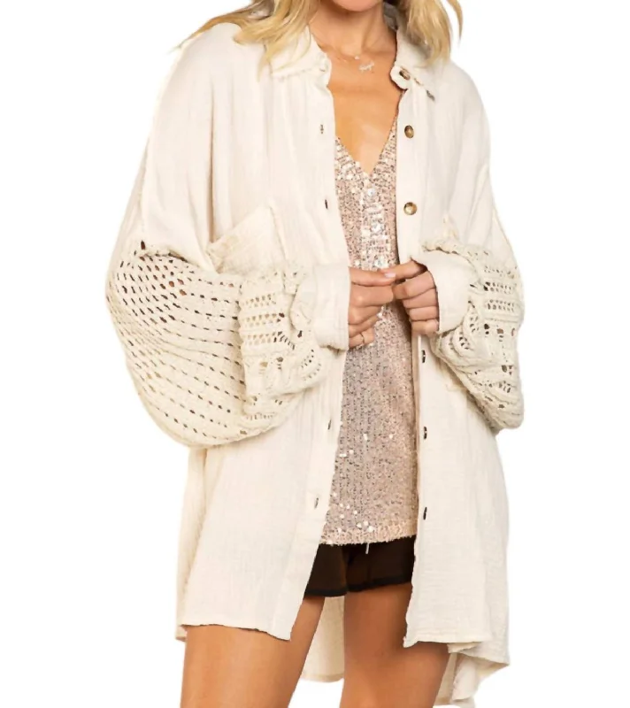 Oversized Shirt Top Cardigan In Natural Neon metallic Matte