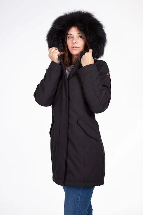 Censured Parka lungo con cappuccio e pelliccia CW178PTNEP90 black Elegant Slim Parka Jacket