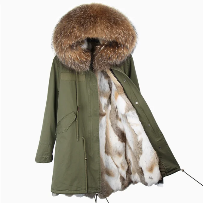 !!! Auf Anfrage noch lieferbar !!! Echtpelz-Parka mit Pelzkragen “Alice” Olive Cozy Lined Parka Jacket