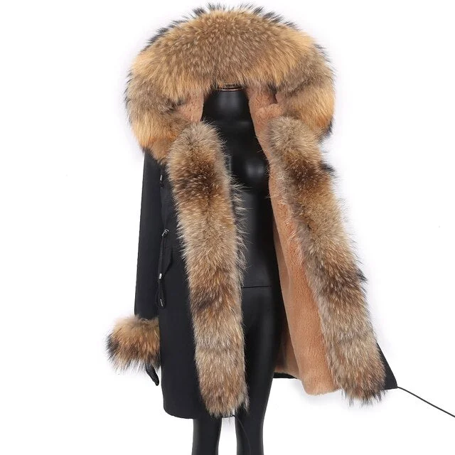 !!! Auf Anfrage noch lieferbar !!! Echtpelz-Parka “Emily” Schwarz Faux Fur Hooded Parka