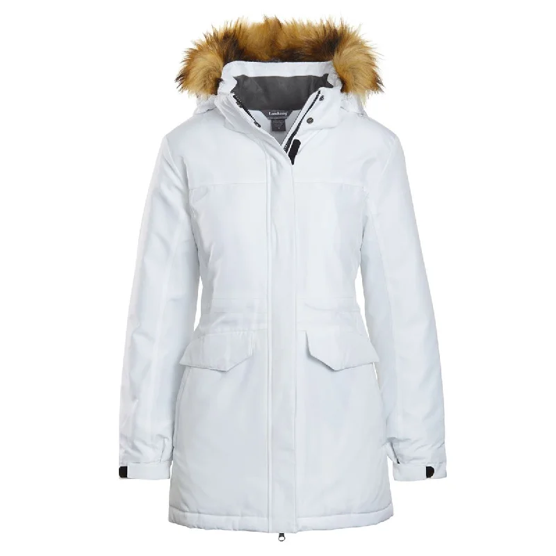 Landway Women's Snow White Providence Insulated Parka with Faux Fur Elegant Plush Fur Parka