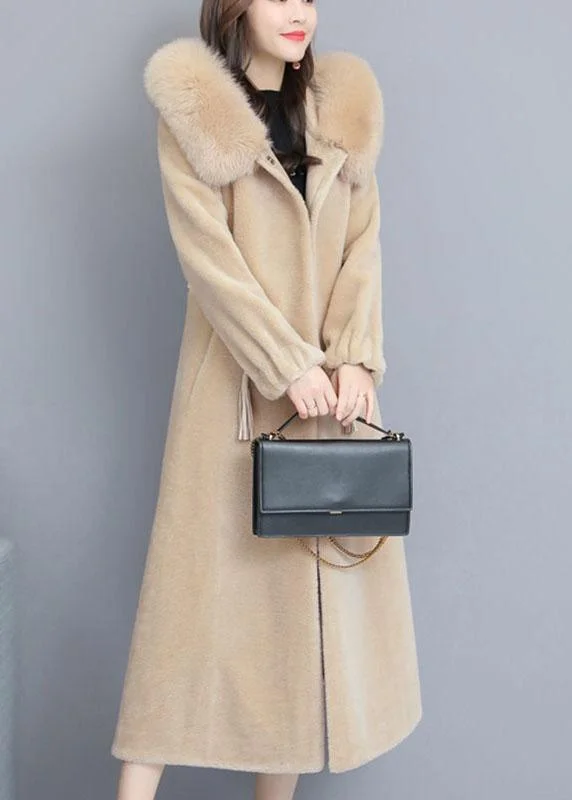 Vintage Beige fashion Nail bead Thick Winter Long sleeve parka Double-Layered Warm Parka