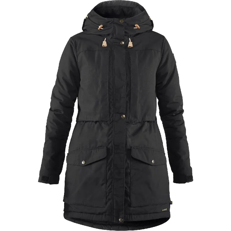 Womens Singi Wool Padded Parka - Black Softshell Outdoor Parka Jacket