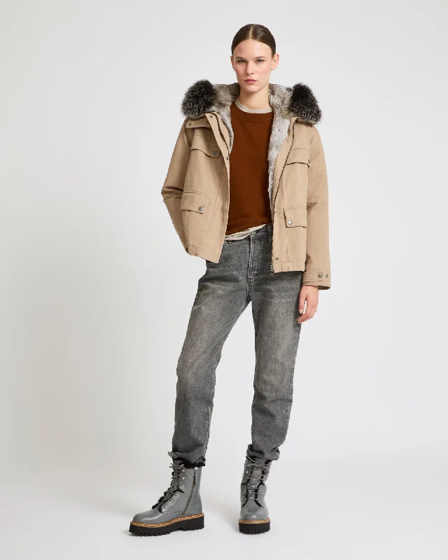 Parka courte en coton et fourrure Mid-Length Waterproof Parka