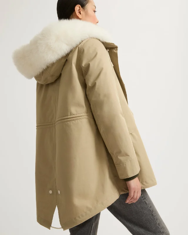 Parka courte en coton mélangé imperméable avec fourrure de renard et lapin Trendy Fur-Lined Parka