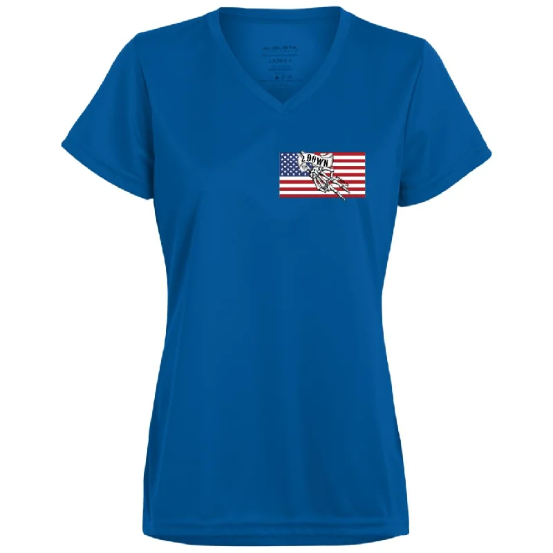 2 Down Patriotic Ladies’ Moisture-Wicking V-Neck Tee Casual Formal Business