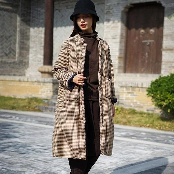 2020 Winter Stand Button Long Sleeve Chinese Style Thick Women Cloths Cotton Linen Parkas Thermal Cotton Parka Coat