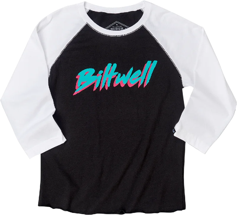 BILTWELL Women's 1985 Raglan T-Shirt - Black/White - Medium 8144-060-003 V-Neck T-Shirt Long Sleeve Cotton