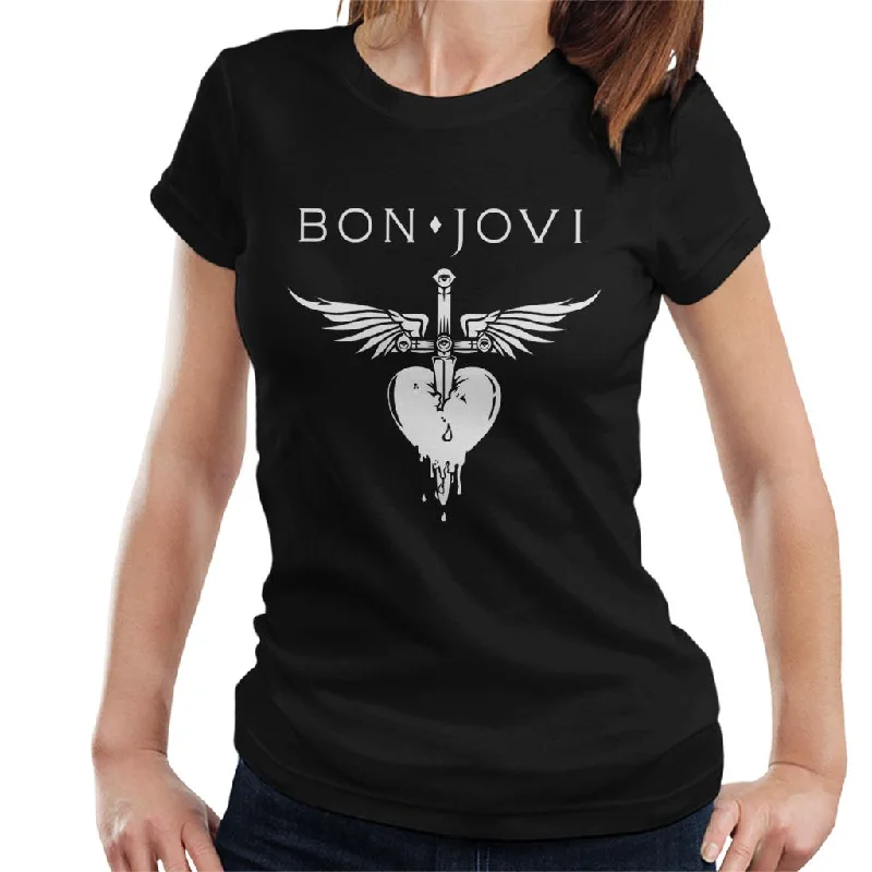 Bon Jovi Dagger Heart Logo Women's T-Shirt Graphic Embroidered Appliqued