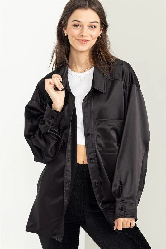 HYFVE | Completely Charmed Oversized Satin Shirt Satin Blend Silk Blend Wool Blend