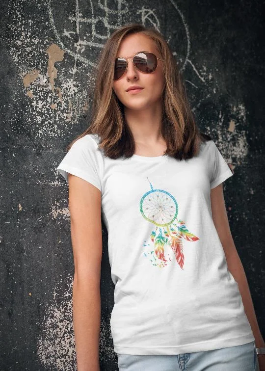 Dreamcatcher Women Half Sleeve T-Shirt Elegant Classic Vintage