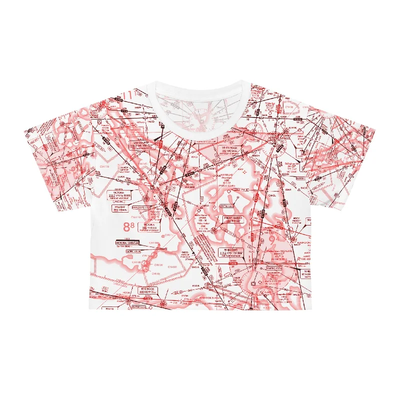 Enroute Low Altitude Chart (ELUS1) crop tee  (red&white) Notch Collar Peter Pan Collar Cowl Neck