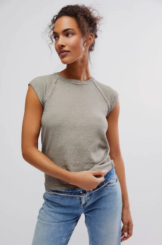 Free People Riley Tee - Brown Thin T-Shirt Open Front Quick Dry