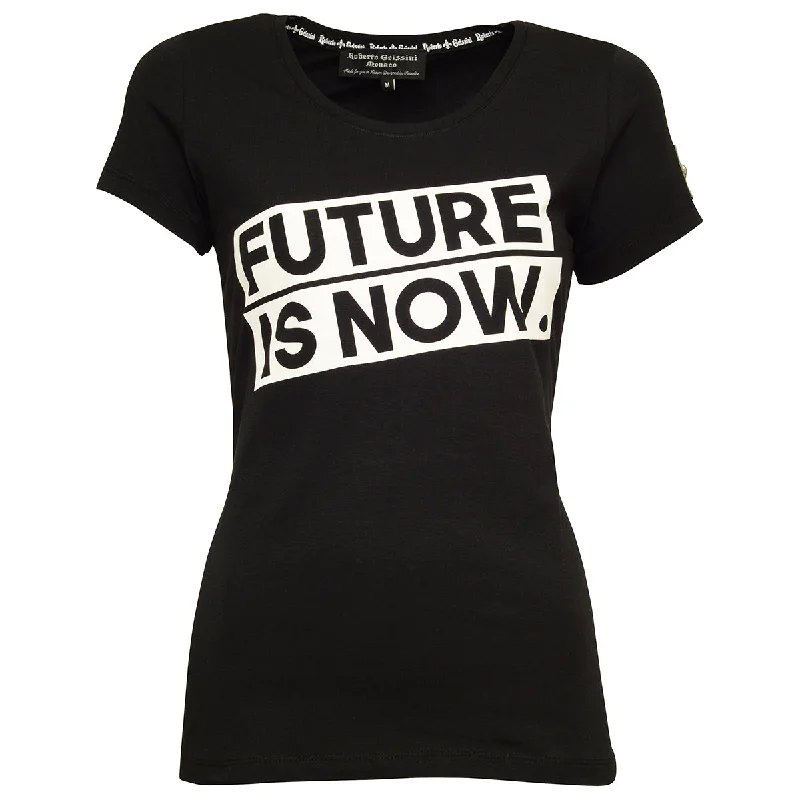 Future is now T-Shirt Schwarz Sequined Glittery Shiny