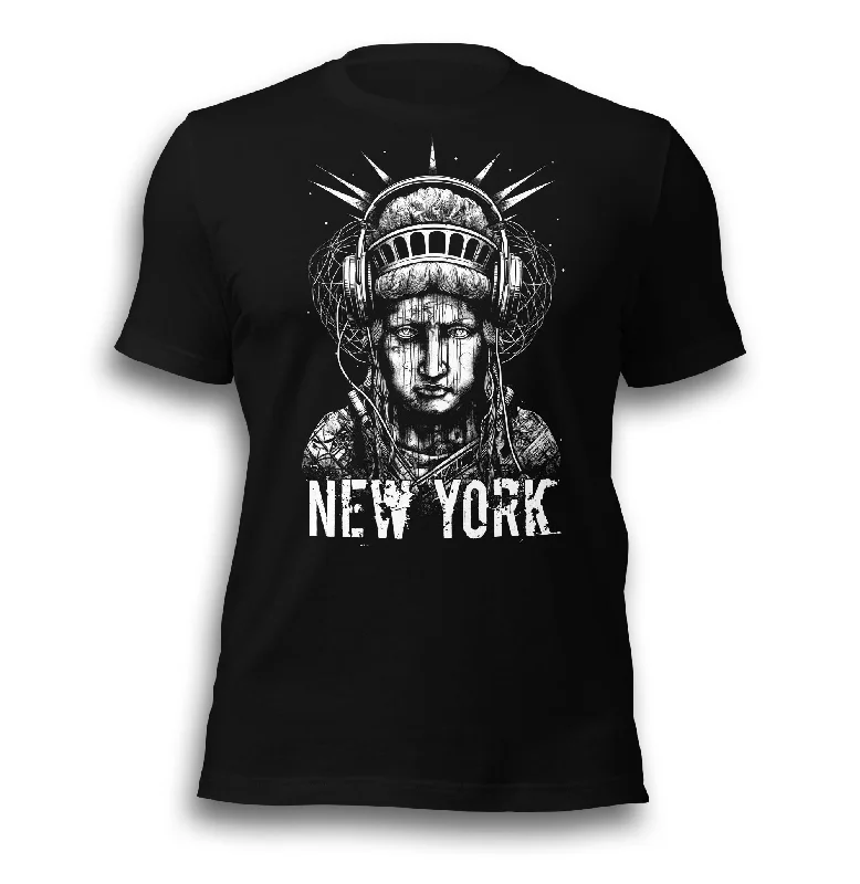 LIBERTY SOUND NEW YORK BLACK UNISEX T-SHIRT Nylon Fabric Polyester Fabric Spandex Fabric