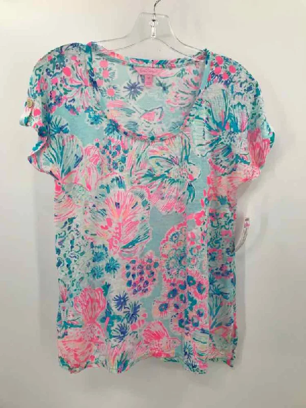 Pre-Owned Lilly Pulitzer Blue Size XS T-shirt Lace Blend Ribbed Blend Corduroy Blend