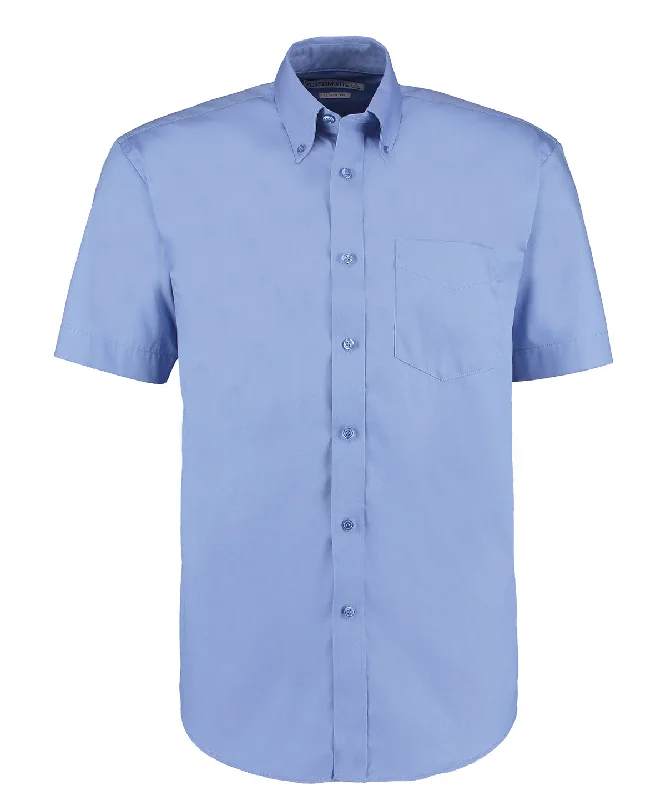 Mid Blue - Corporate Oxford shirt short-sleeved (classic fit) Notch Collar Peter Pan Collar Cowl Neck