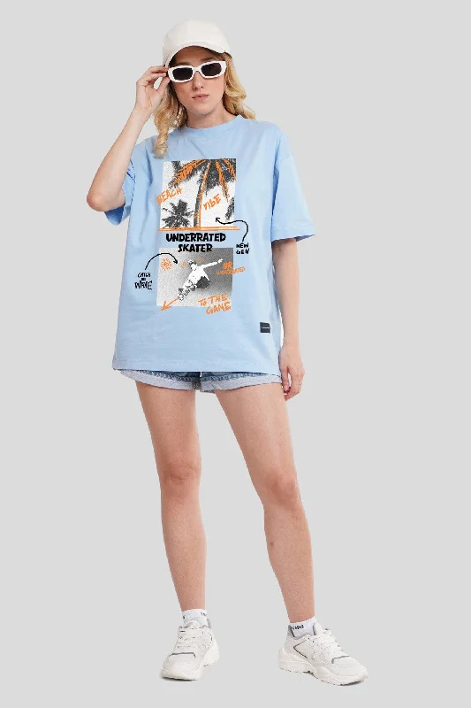 New Gen Vibe Powder Blue Printed T-Shirt Women Oversized Fit Fitted T-Shirt Seamless Stretchy