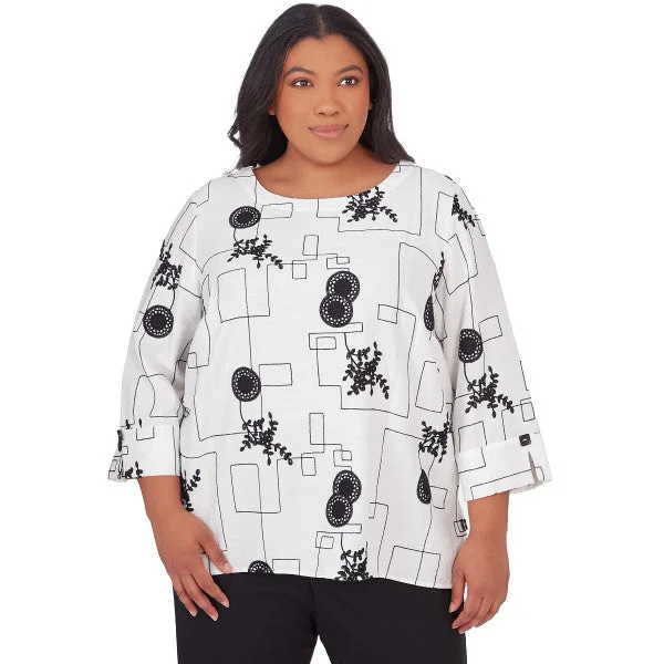 Opposites Attract Geometric Woven Shirt Plus Size Iron Safe Non-Iron Wrinkle Free