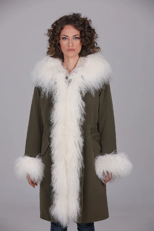 Parka xlong in misto cotone Impermeabile Mongolia Warm Fur-Trimmed Parka