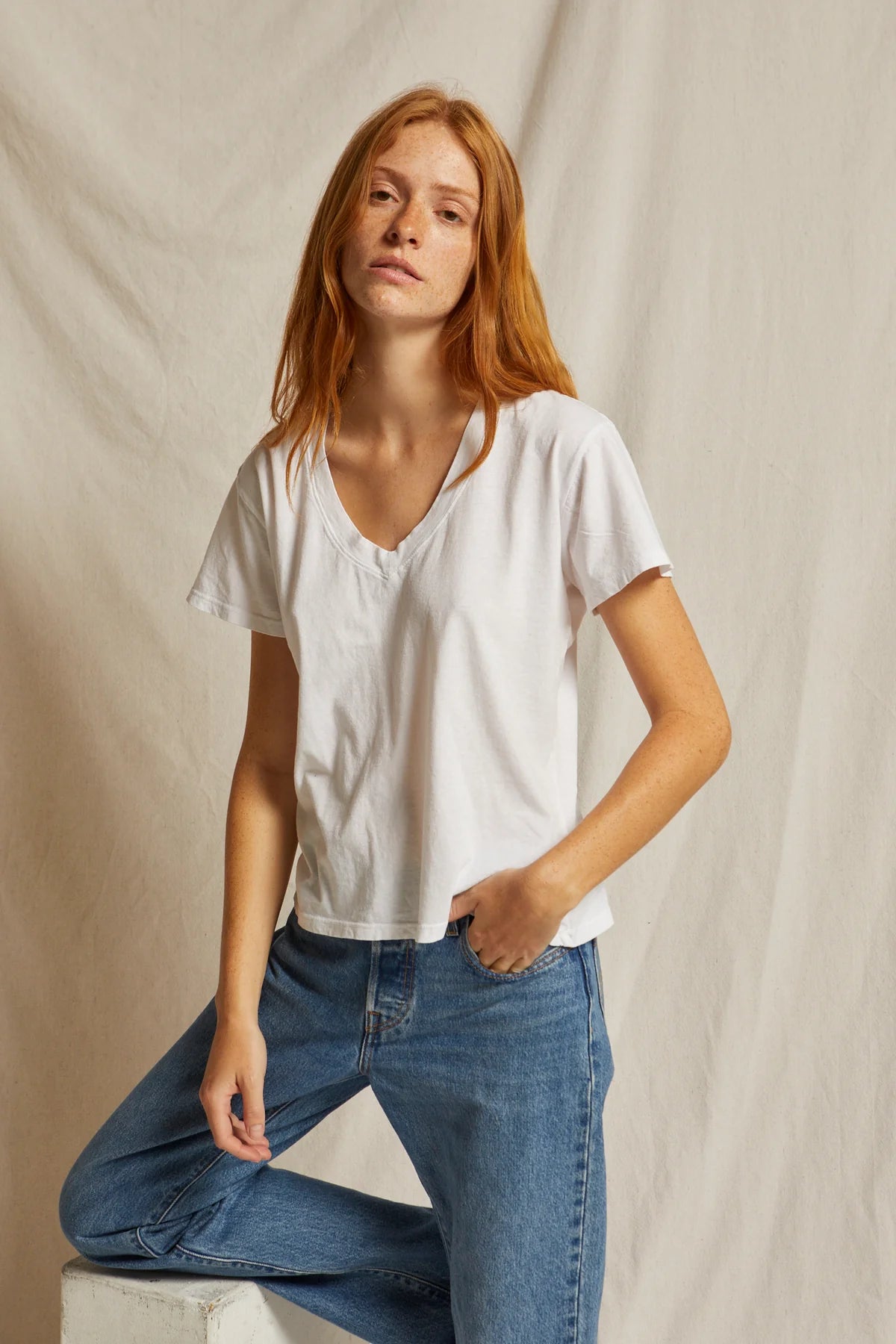 Perfect White Tee Hendrix Boxy V Neck Tee Zippered Front Buttoned Front Snap Front