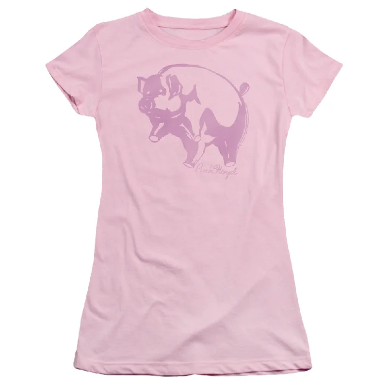 Pink Floyd Pink Animal Junior's 30/1 100% Cotton Cap-Sleeve Sheer T-Shirt Spandex Blend Rayon Blend Denim Blend