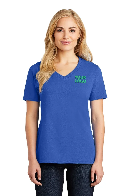 Port & Company Ladies Core Cotton Branded V-Neck Tee's, Royal Ribbed T-Shirt High Neck Heavyweight