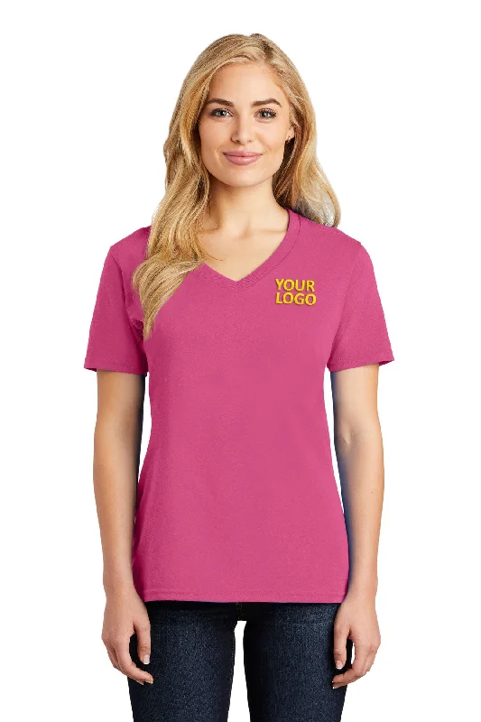 Port & Company Ladies Core Cotton Branded V-Neck Tee's, Sangria Lace Blend Ribbed Blend Corduroy Blend