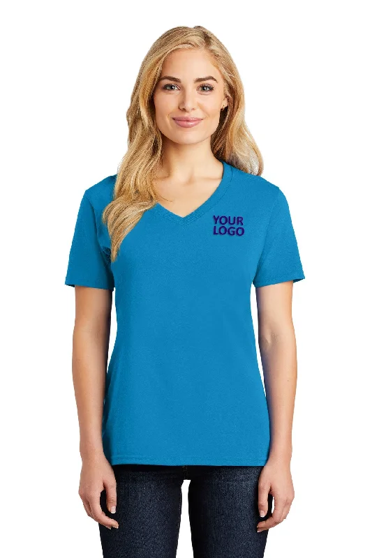 Port & Company Ladies Core Cotton Branded V-Neck Tee's, Sapphire Terry Blend Velvet Blend Canvas Blend