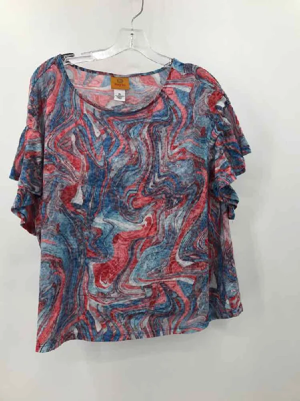 Pre-Owned Ruby Road Blue Size XL Printed T-shirt Spandex Blend Rayon Blend Denim Blend