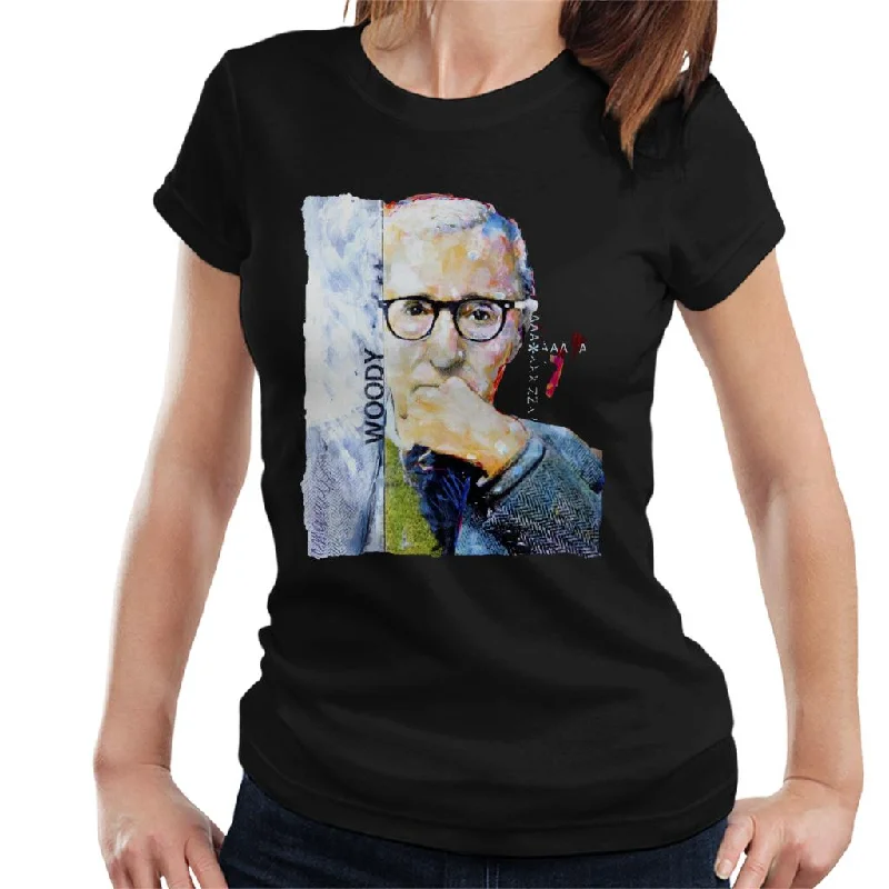 Sidney Maurer Original Portrait Of Director Woody Allen Women's T-Shirt Seamless Knitted Crochet