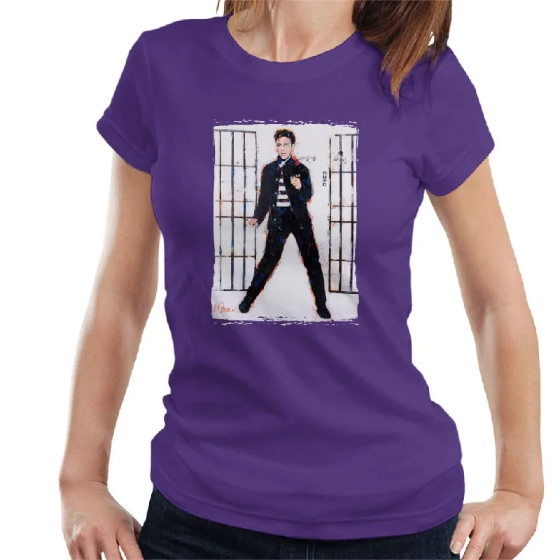 Sidney Maurer Original Portrait Of Elvis Presley Jailhouse Rock Women's T-Shirt Mesh Blend Leather Blend Suede Blend