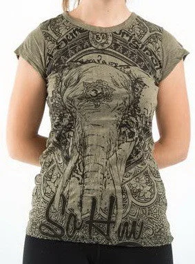 Sure Design Women's Wild Elephant T-Shirt Green Anti-Shrink Durable Soft