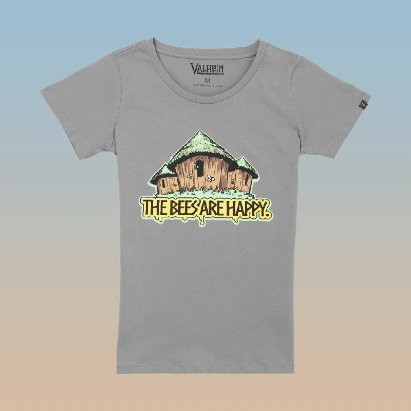 The Bees Are Happy, Women's Tee, Grey Handmade Hand-knitted Hand-woven